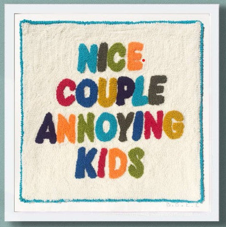 Textual artwork with colorful letters on a textured background