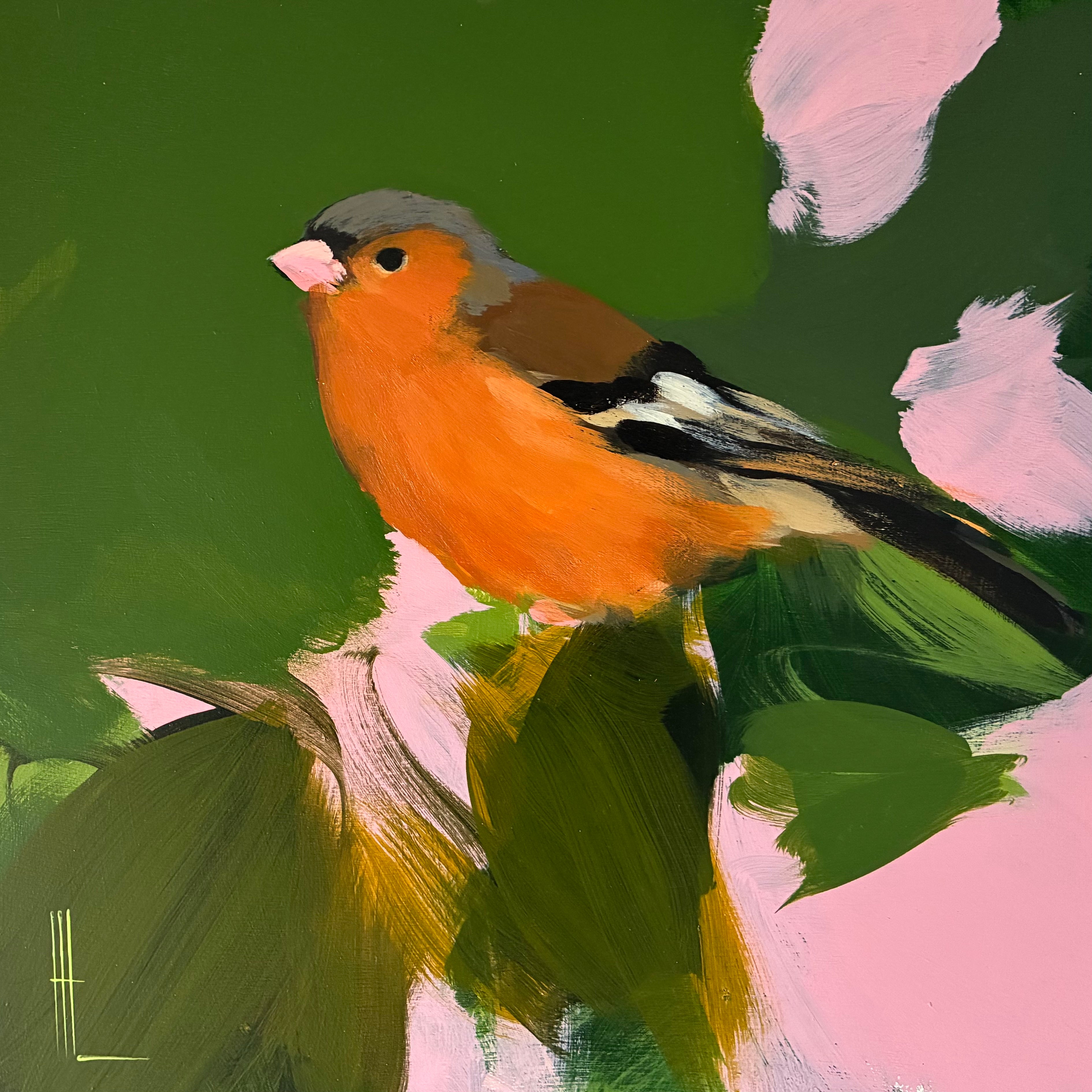 Chaffinch in dark olive and pinks